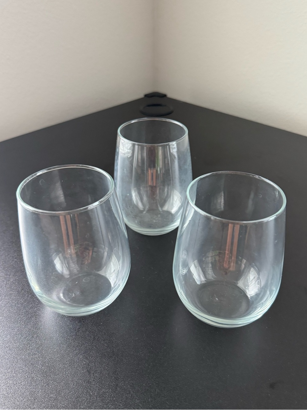 Set of 3 Clear Glass Stemless Wine Glasses